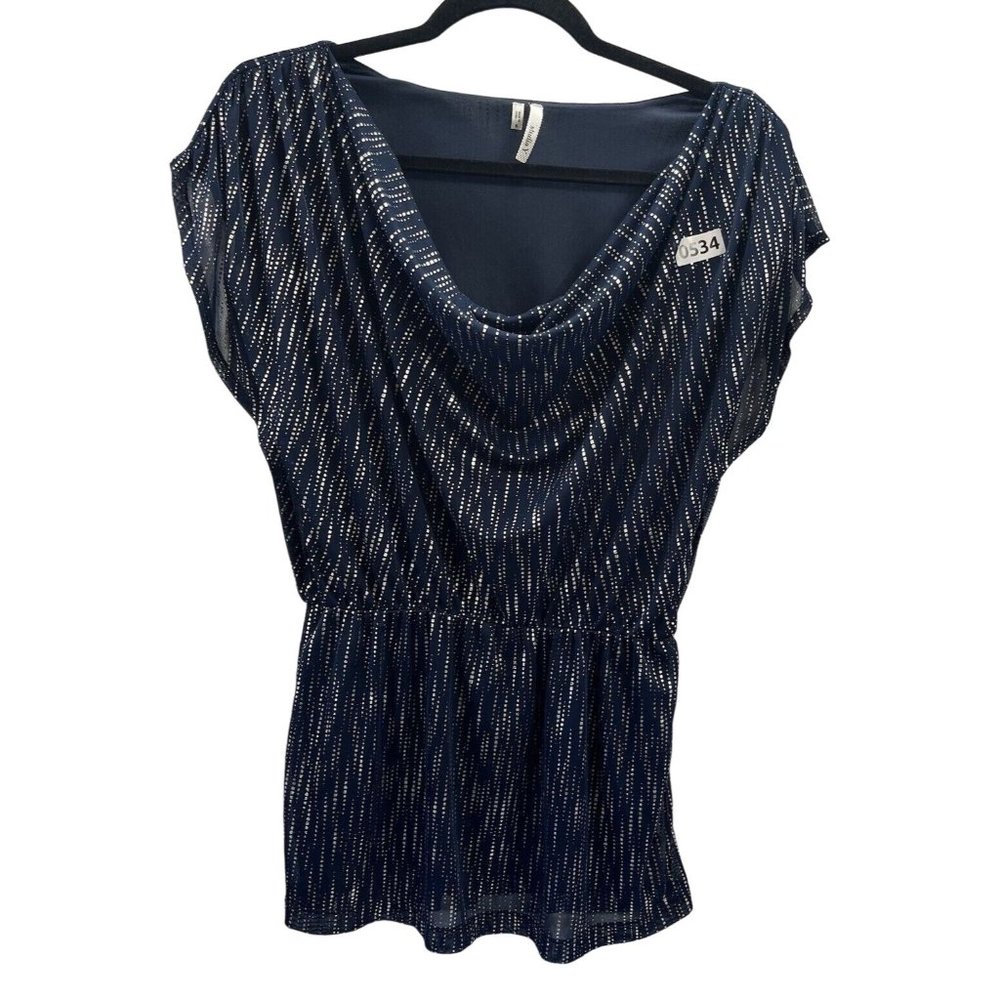 Studio Y Women's Dark Blue Silver Sleeveless Top With Cowl Neckline Size S
